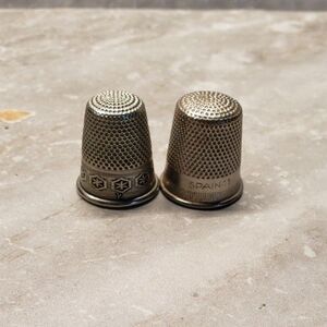 Vintage Silver Thimble Lot of 2 Raised Relief Detailed Collectibles
